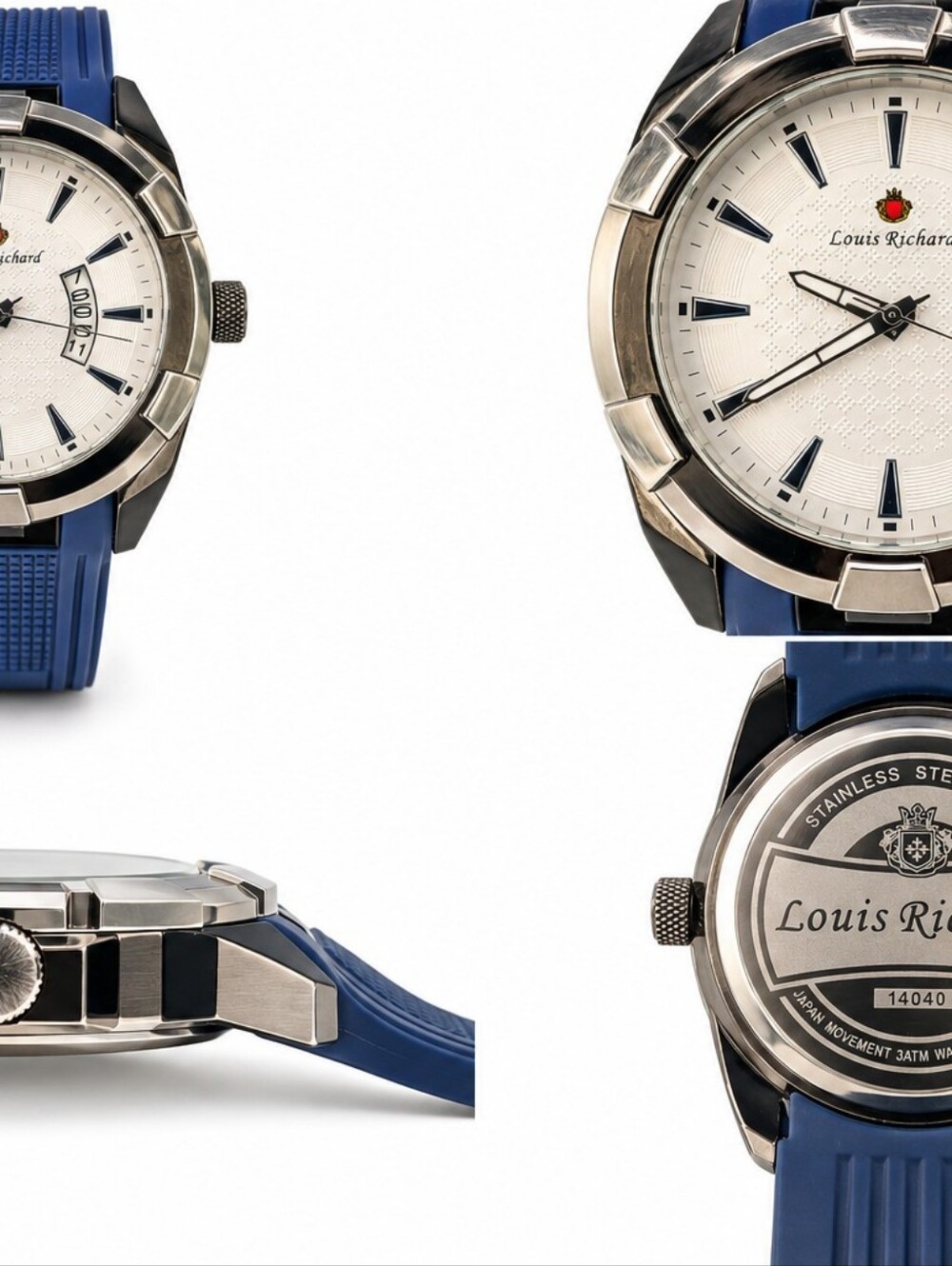 Louis Richard Men’s Watch 14040 Japan Movement Blue Silicone Strap Date